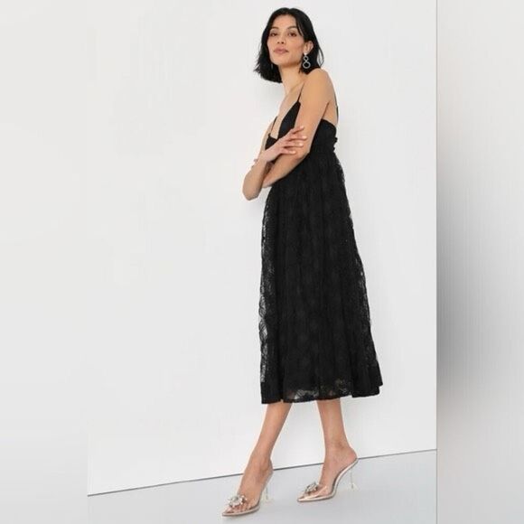 NWT Lulu's Radiate Elegance Black Floral Tulle Midi Dress - Picture 3 of 12